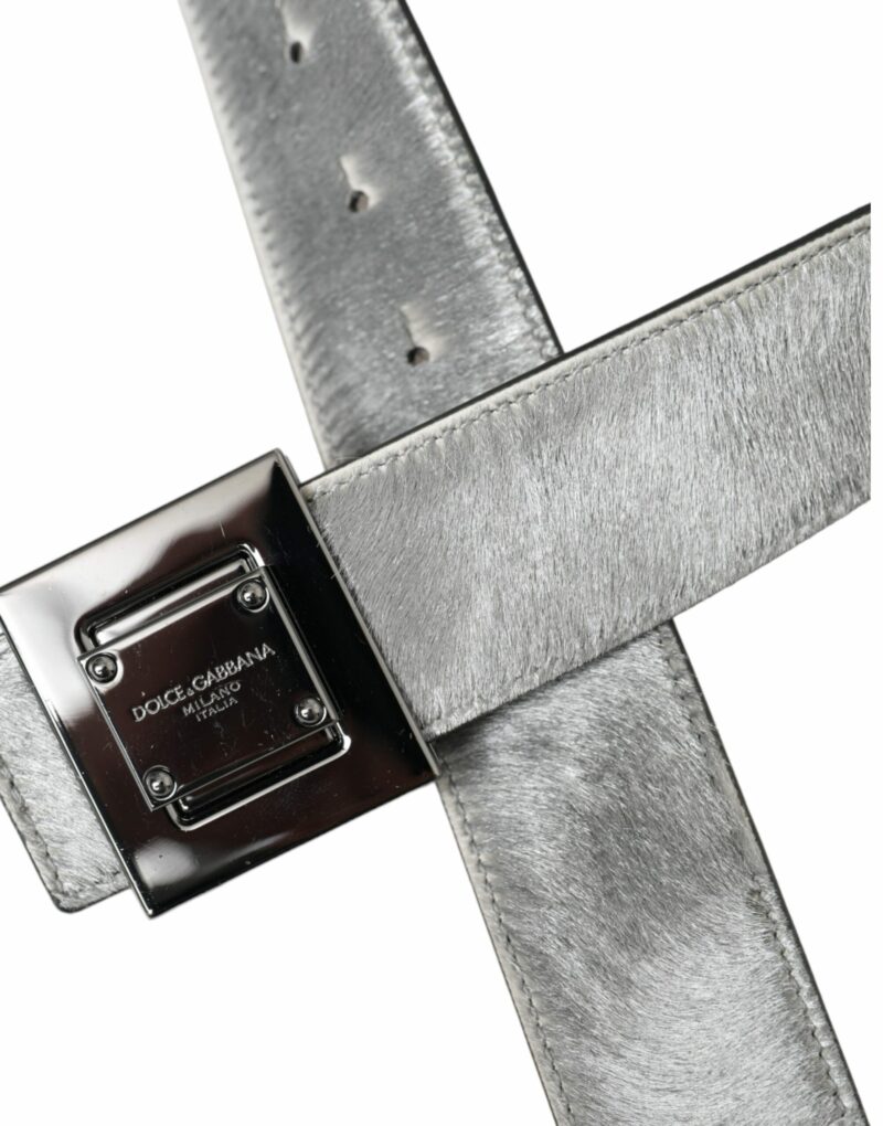 Dolce & Gabbana Silver Leather Square Metal Buckle Belt - Image 4