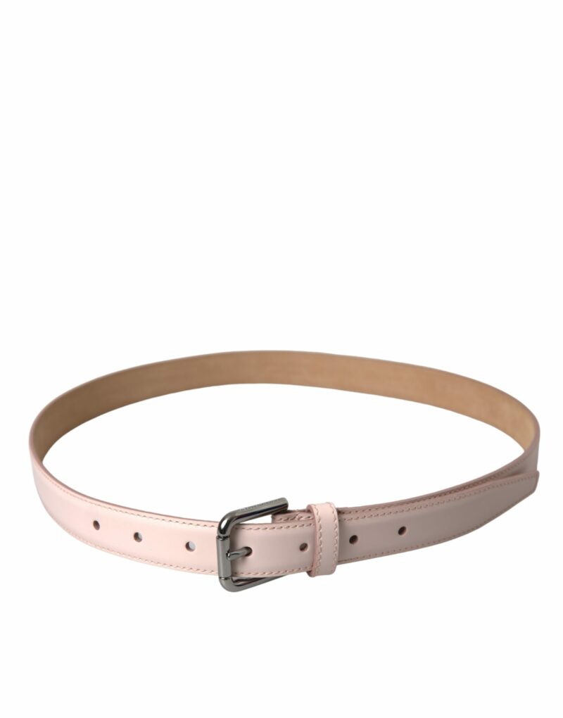 Dolce & Gabbana Light Pink Leather Silver Metal Buckle Belt - Image 2