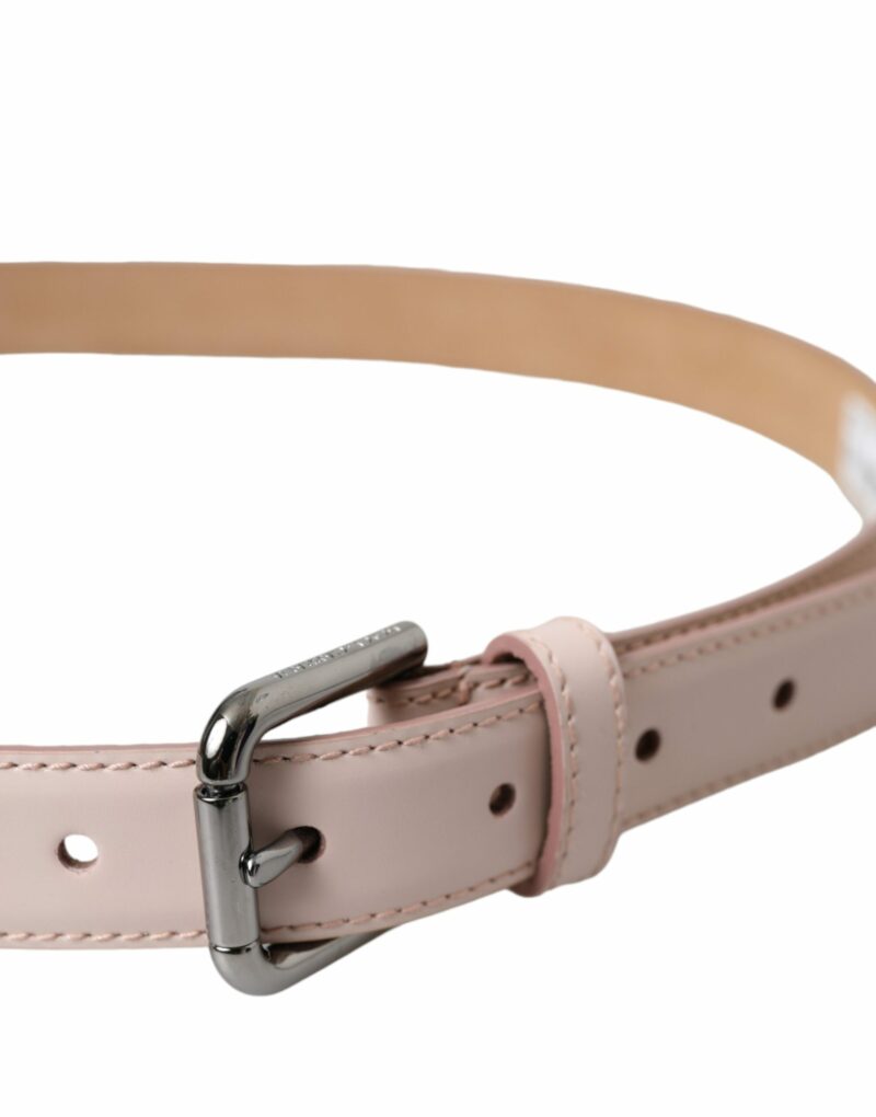 Dolce & Gabbana Light Pink Leather Silver Metal Buckle Belt - Image 3