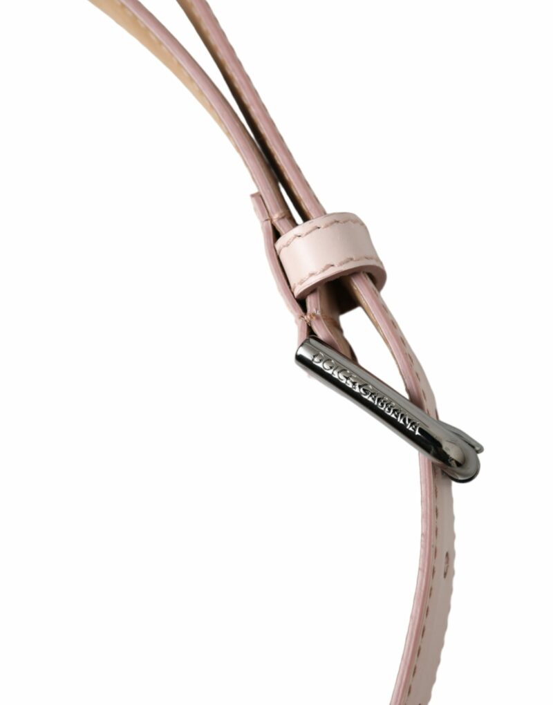 Dolce & Gabbana Light Pink Leather Silver Metal Buckle Belt - Image 4