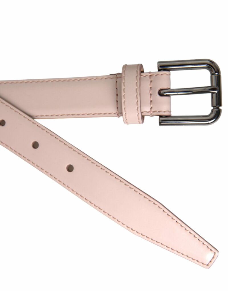 Dolce & Gabbana Light Pink Leather Silver Metal Buckle Belt - Image 5