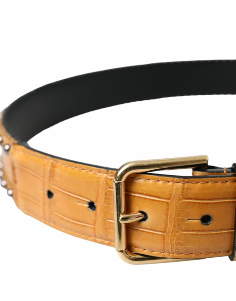 Dolce & Gabbana Beige Alligator Leather Studded Metal Buckle Belt - Image 3