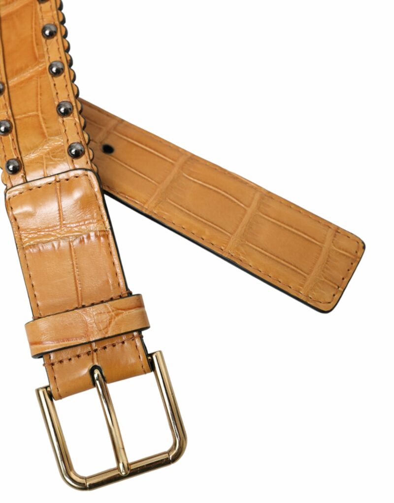 Dolce & Gabbana Beige Alligator Leather Studded Metal Buckle Belt - Image 4