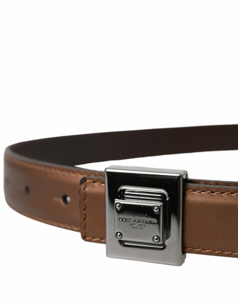 Dolce & Gabbana Bronze Leather Square Metal Buckle Belt - Image 3