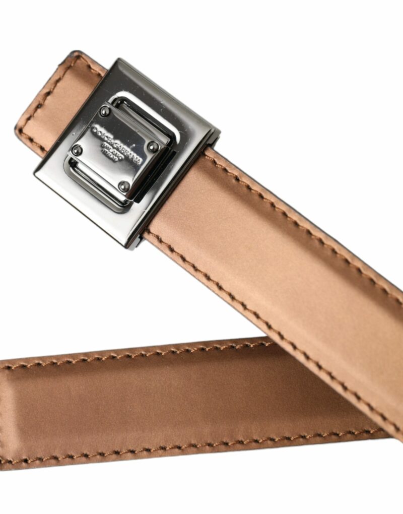 Dolce & Gabbana Bronze Leather Square Metal Buckle Belt - Image 4
