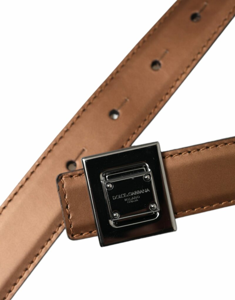 Dolce & Gabbana Bronze Leather Square Metal Buckle Belt - Image 5