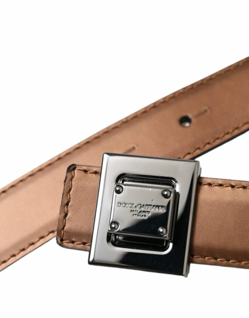 Dolce & Gabbana Bronze Leather Square Metal Buckle Belt - Image 6