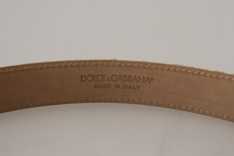 Dolce & Gabbana Pink Jaquard DG Logo Gold Metal Buckle Belt - Image 5