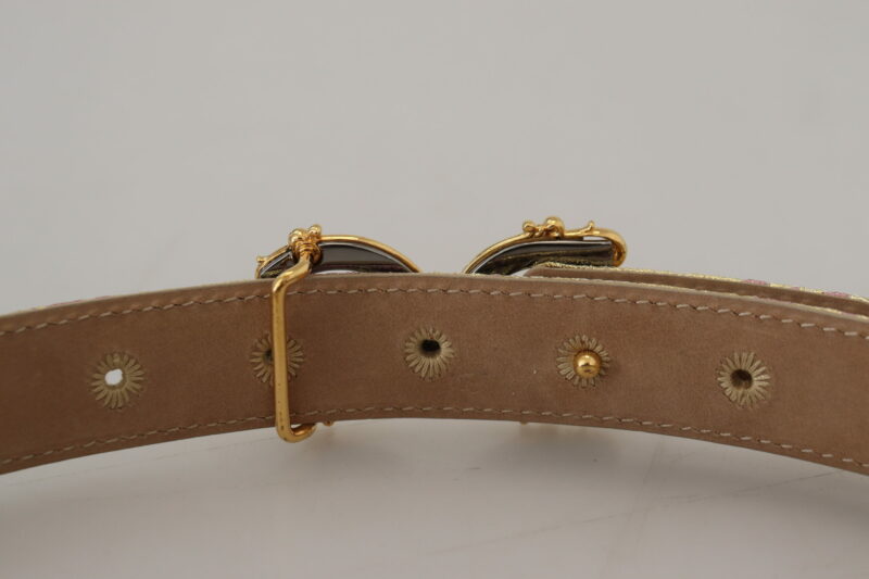 Dolce & Gabbana Pink Jaquard DG Logo Gold Metal Buckle Belt - Image 6