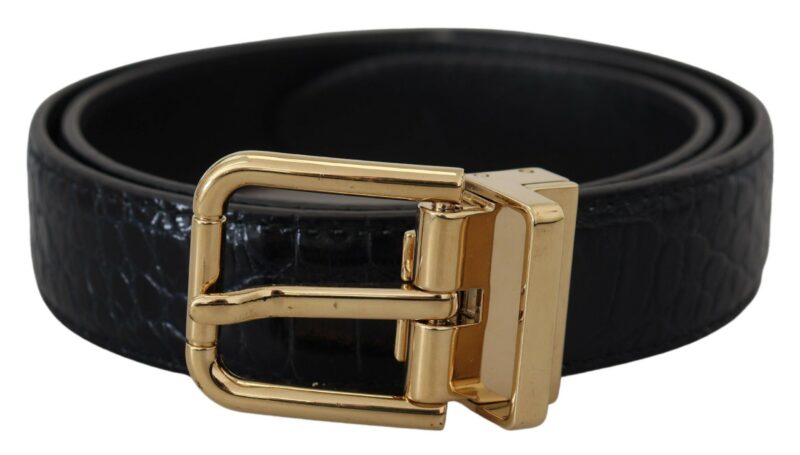 Dolce & Gabbana Black Exotic Leather Gold Metal Buckle Belt - Image 2