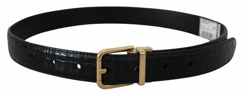 Dolce & Gabbana Black Exotic Leather Gold Metal Buckle Belt - Image 3