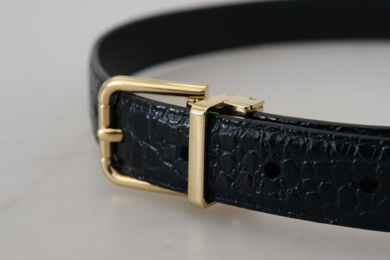 Dolce & Gabbana Black Exotic Leather Gold Metal Buckle Belt - Image 5
