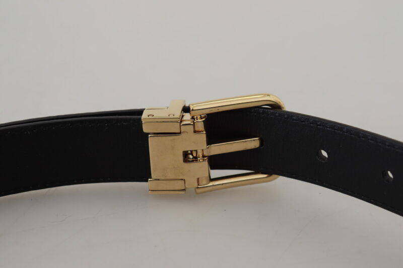 Dolce & Gabbana Black Exotic Leather Gold Metal Buckle Belt - Image 6