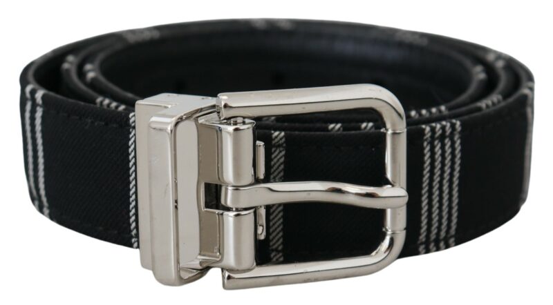 Dolce & Gabbana Black White Cotton Metal Silver Buckle Belt - Image 2