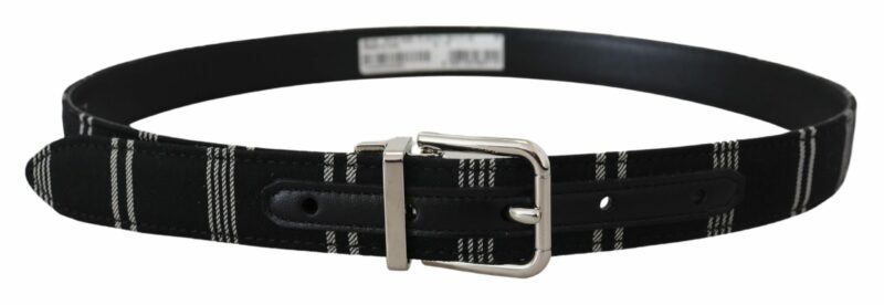 Dolce & Gabbana Black White Cotton Metal Silver Buckle Belt - Image 3