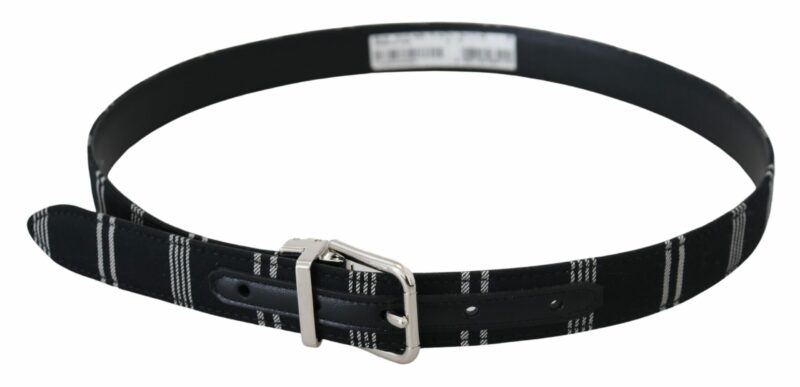 Dolce & Gabbana Black White Cotton Metal Silver Buckle Belt - Image 4