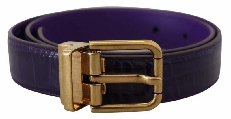 Dolce & Gabbana Purple Exotic Leather Gold Metal Buckle Belt - Image 2