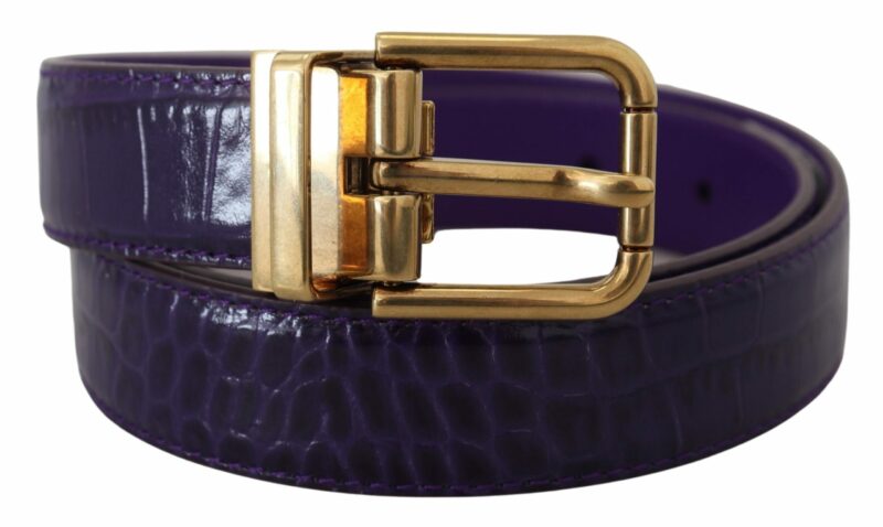 Dolce & Gabbana Purple Exotic Leather Gold Metal Buckle Belt - Image 3