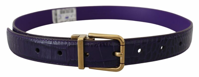 Dolce & Gabbana Purple Exotic Leather Gold Metal Buckle Belt - Image 4