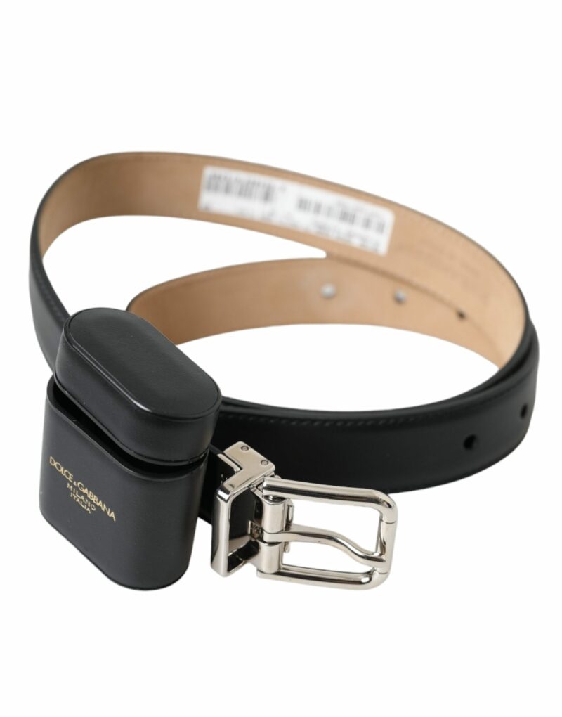 Dolce & Gabbana Black Leather Airpods Case Silver Buckle Belt - Image 2