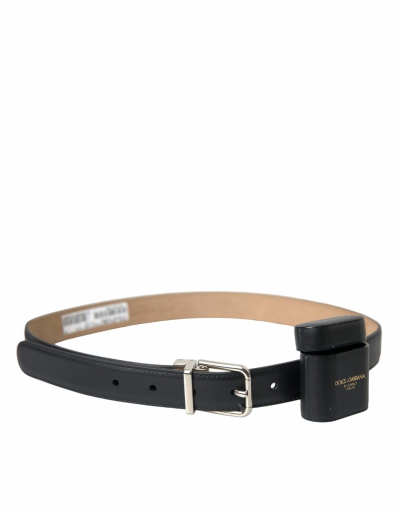 Dolce & Gabbana Black Leather Airpods Case Silver Buckle Belt - Image 3