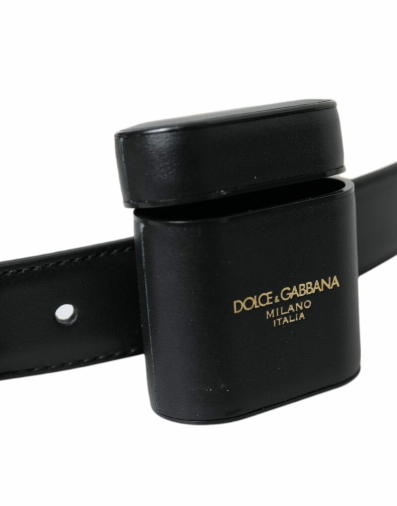 Dolce & Gabbana Black Leather Airpods Case Silver Buckle Belt - Image 4