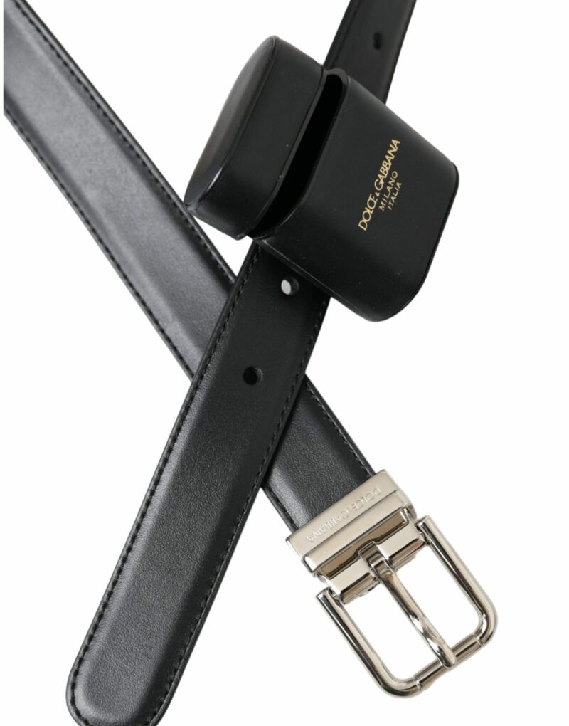 Dolce & Gabbana Black Leather Airpods Case Silver Buckle Belt - Image 7