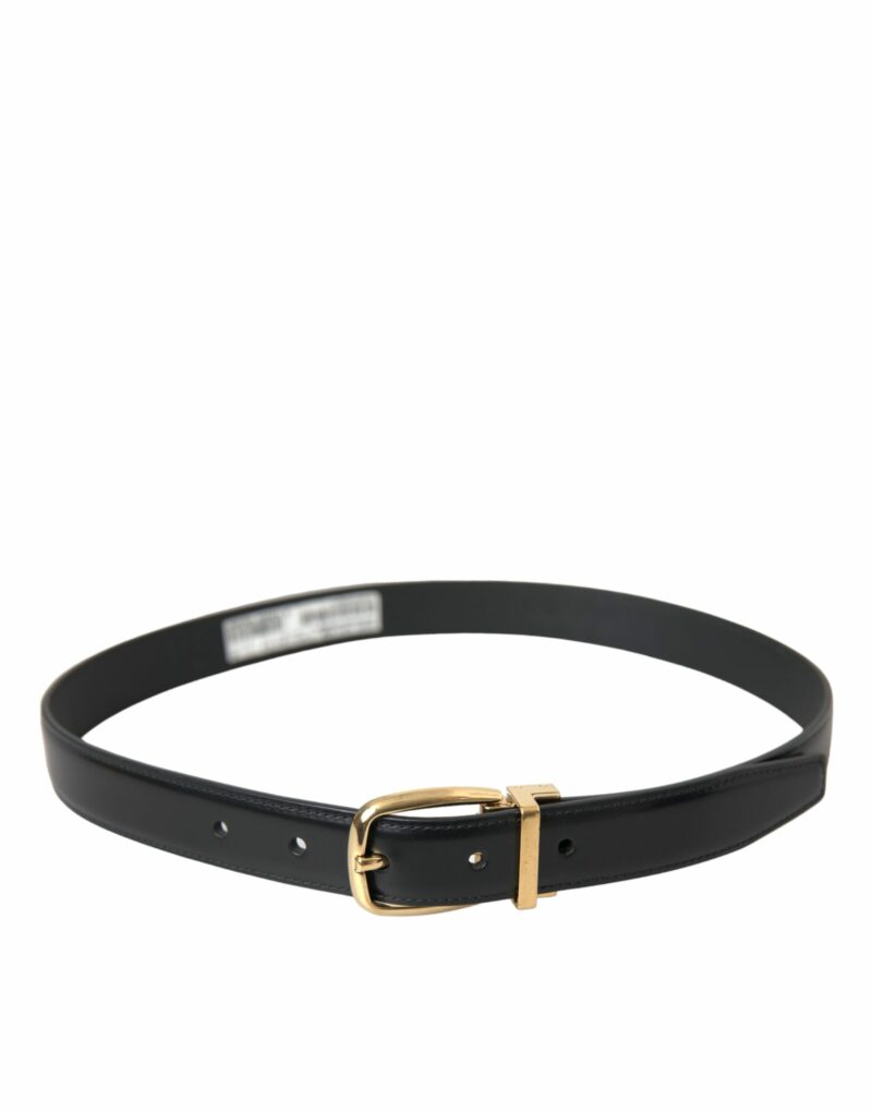Dolce & Gabbana Black Calf Leather Gold Metal Buckle Belt - Image 2