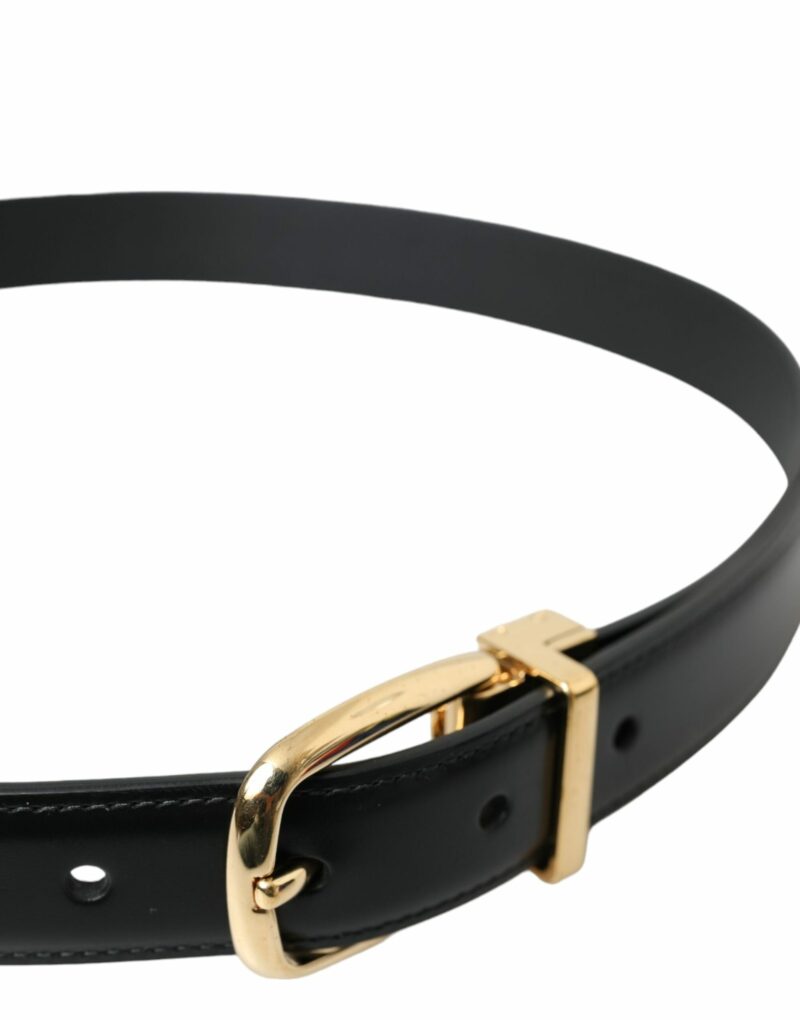 Dolce & Gabbana Black Calf Leather Gold Metal Buckle Belt - Image 3