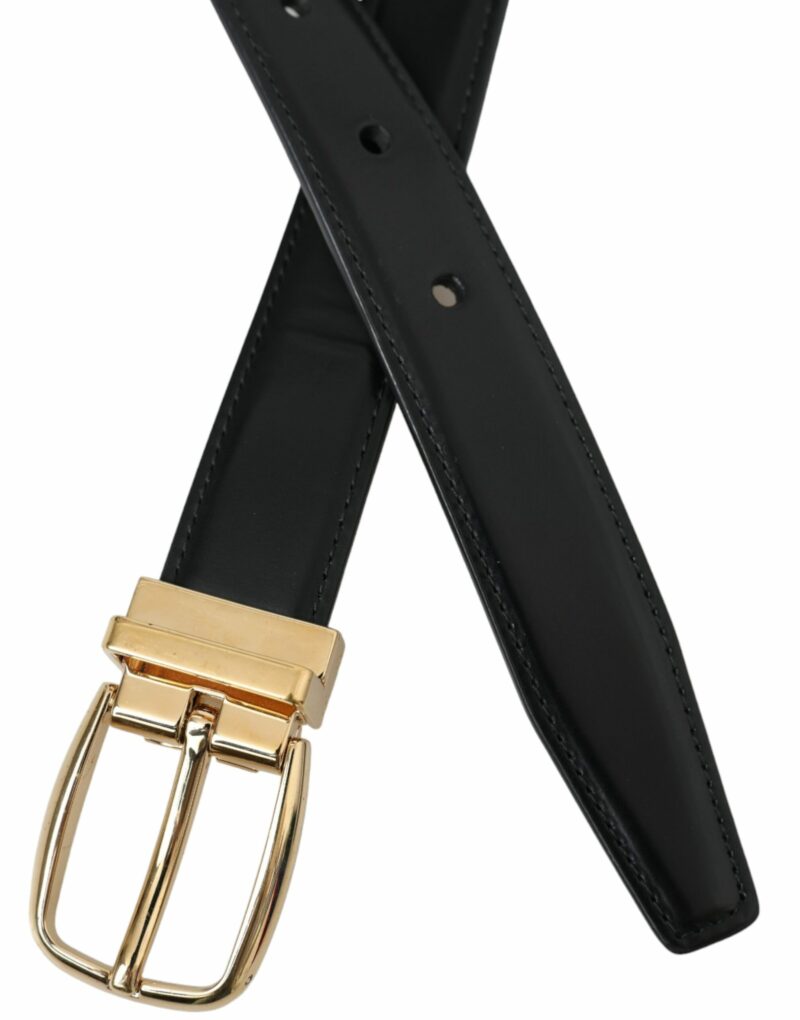 Dolce & Gabbana Black Calf Leather Gold Metal Buckle Belt - Image 4