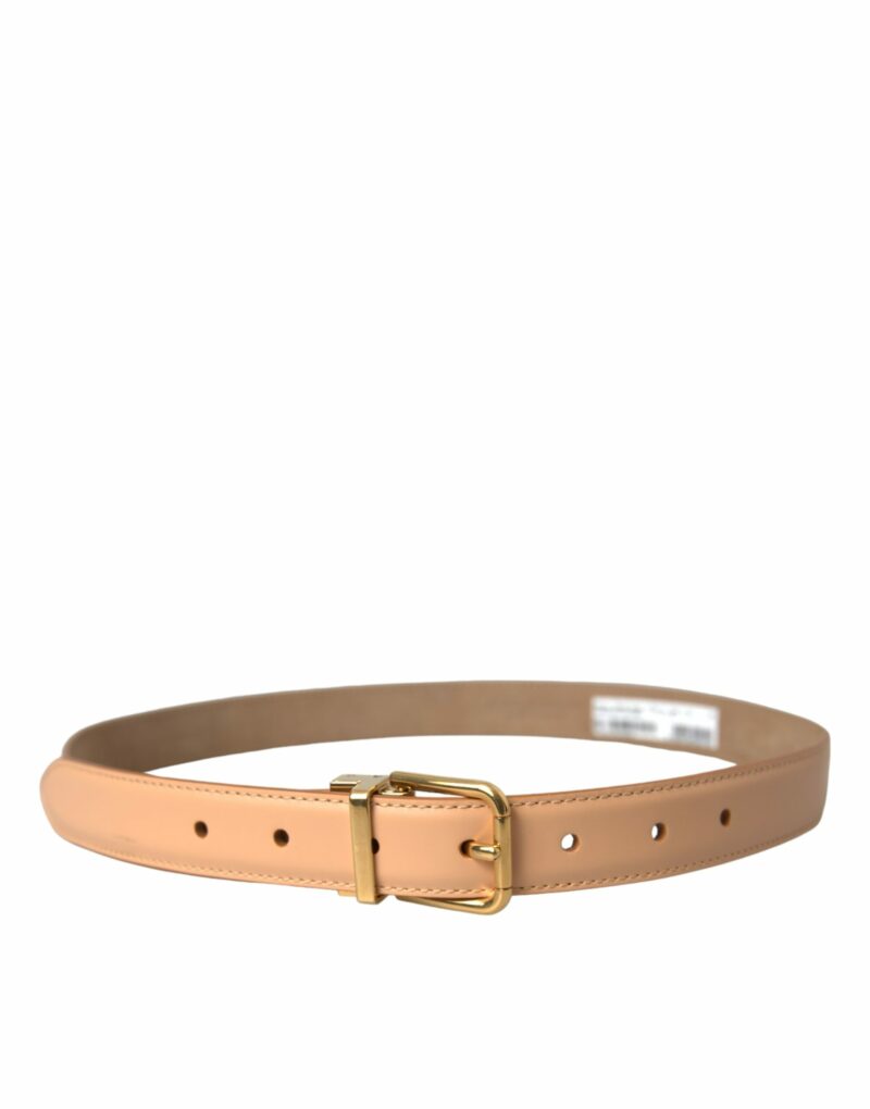 Dolce & Gabbana Beige Calfskin Leather Gold Metal Buckle Belt - Image 2