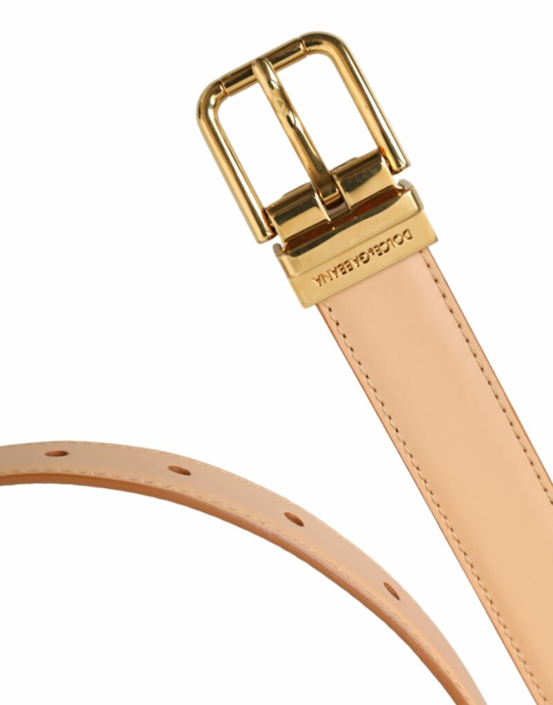 Dolce & Gabbana Beige Calfskin Leather Gold Metal Buckle Belt - Image 4