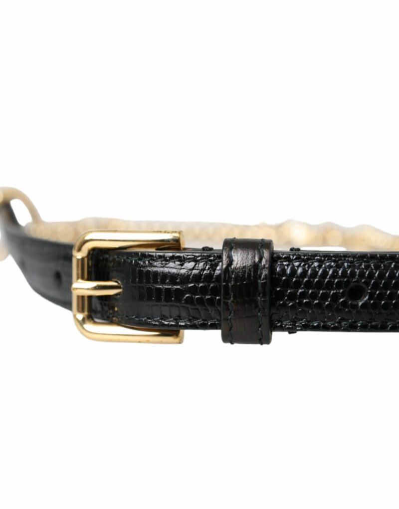 Dolce & Gabbana Black Leather Gold Chain Crystal Waist Women Belt - Image 5