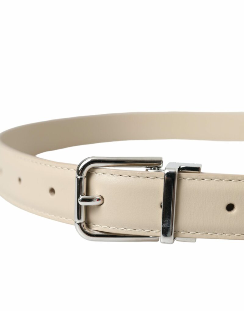 Dolce & Gabbana Beige Calfskin Leather Silver Metal Buckle Belt - Image 4