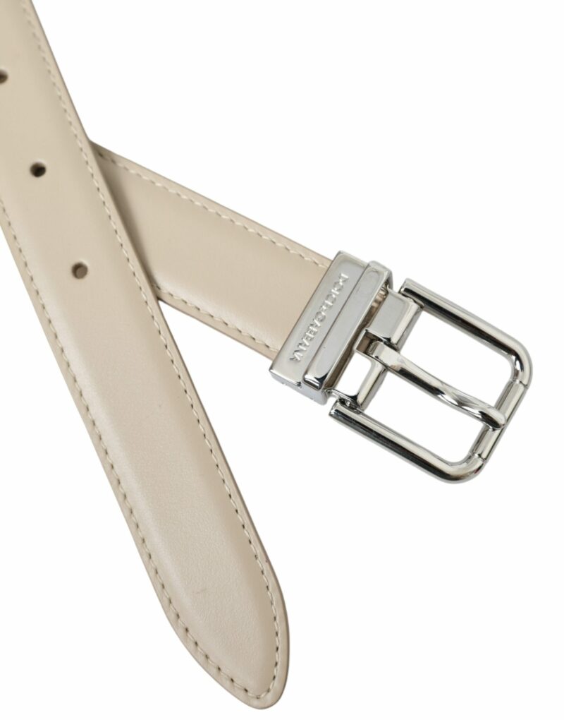 Dolce & Gabbana Beige Calfskin Leather Silver Metal Buckle Belt - Image 5