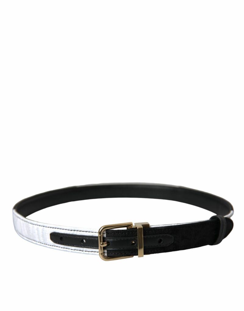 Dolce & Gabbana Black White Patchwork Gold Metal Buckle Belt - Image 2