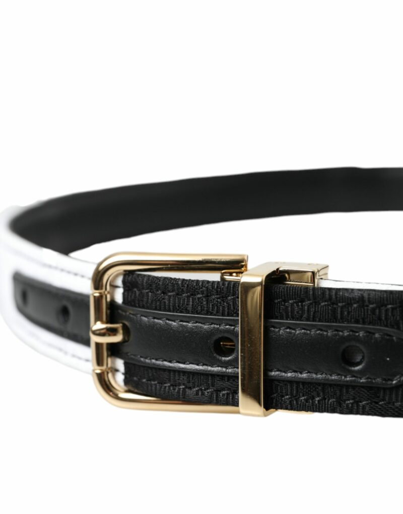 Dolce & Gabbana Black White Patchwork Gold Metal Buckle Belt - Image 3