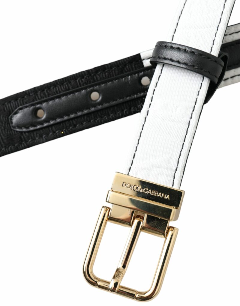 Dolce & Gabbana Black White Patchwork Gold Metal Buckle Belt - Image 5
