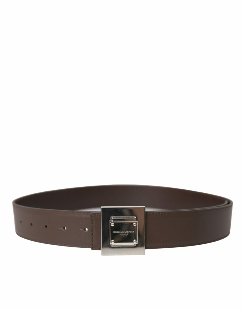 Dolce & Gabbana Brown Calf Leather Square Metal Buckle Belt - Image 2