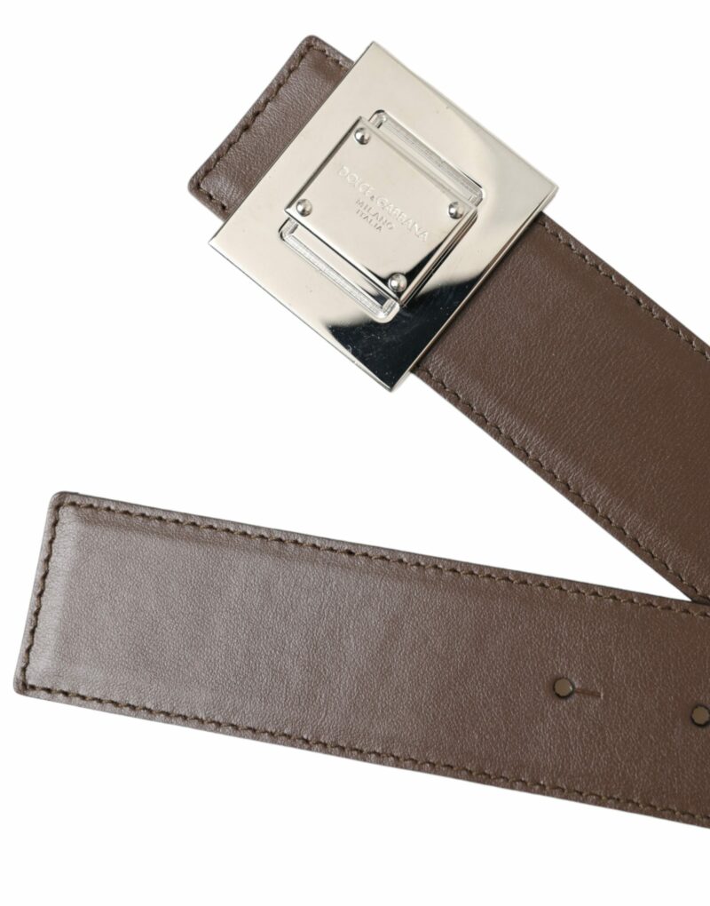 Dolce & Gabbana Brown Calf Leather Square Metal Buckle Belt - Image 5