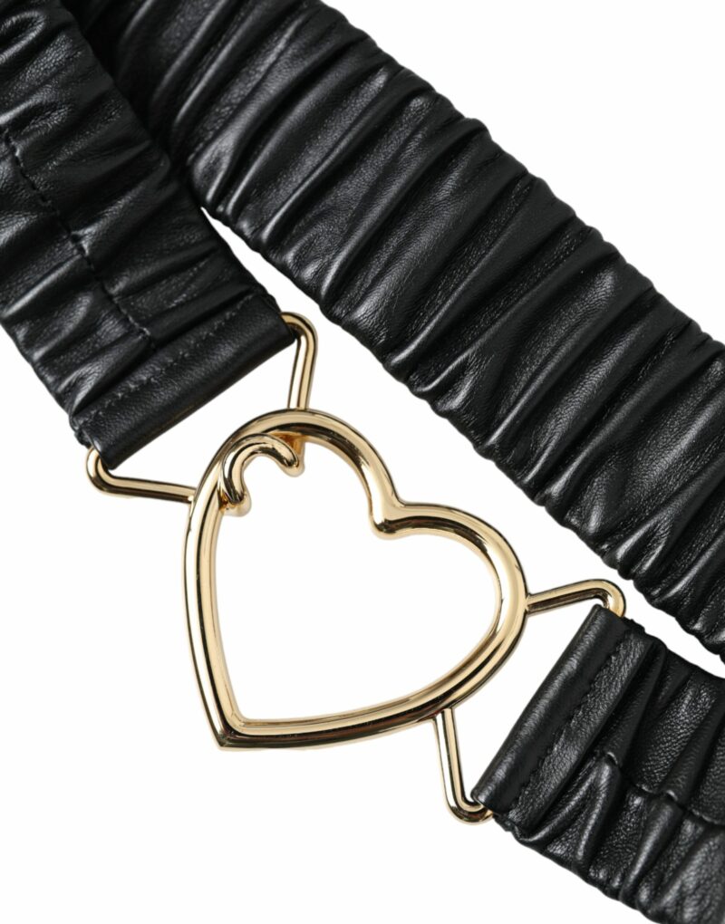 Dolce & Gabbana Black Leather Gold Heart Metal Buckle Belt - Image 3