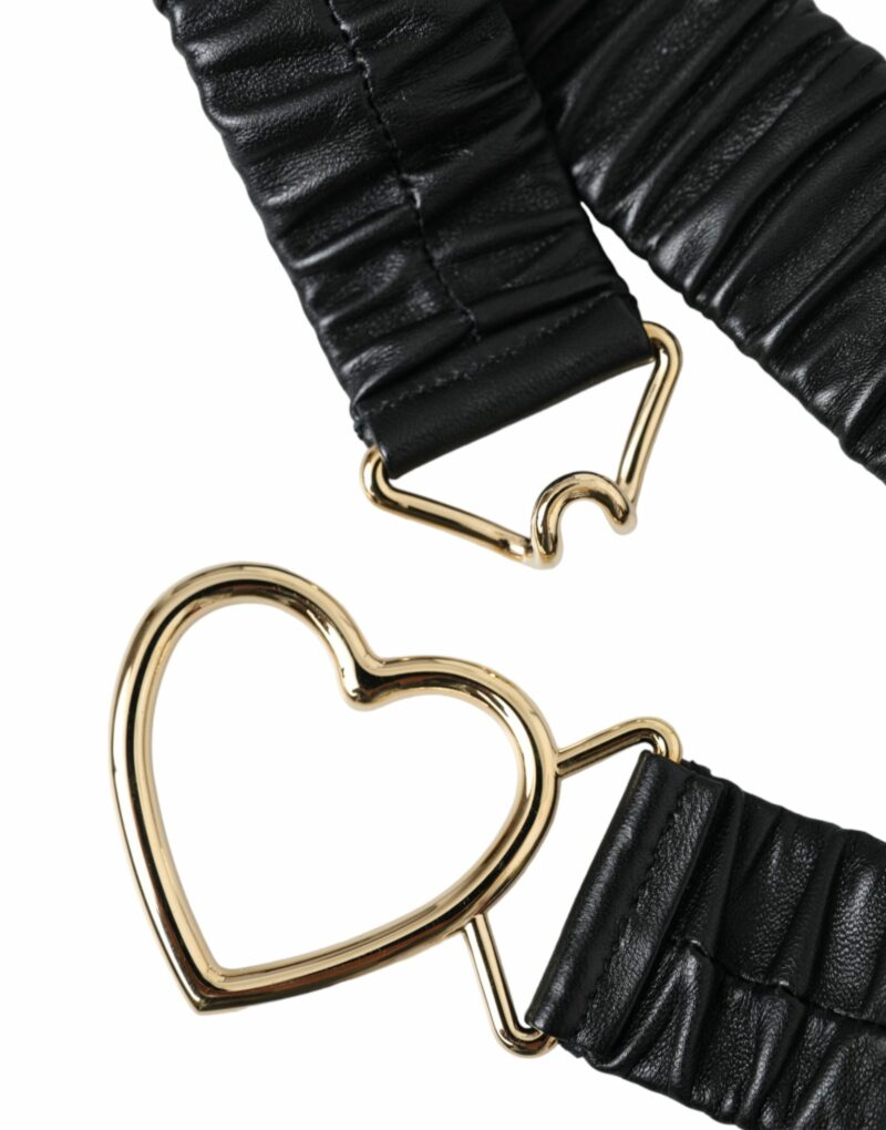 Dolce & Gabbana Black Leather Gold Heart Metal Buckle Belt - Image 4