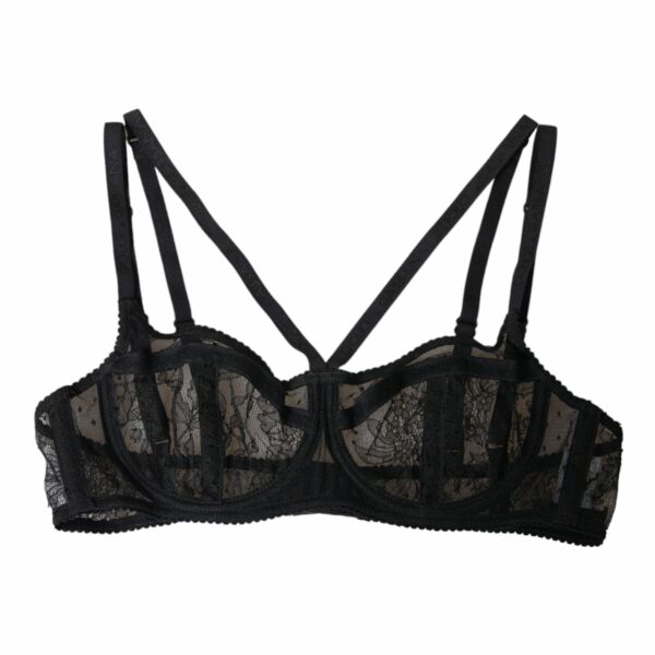 Dolce & Gabbana Black Floral Lace Nylon Balconcino Bra Underwear
