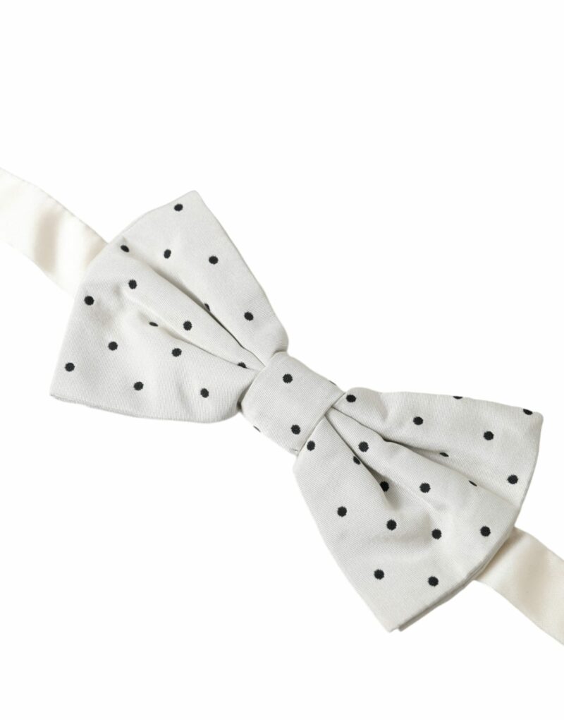 Dolce & Gabbana White Black Polka Dot Polyester Bow Tie Men - Image 2