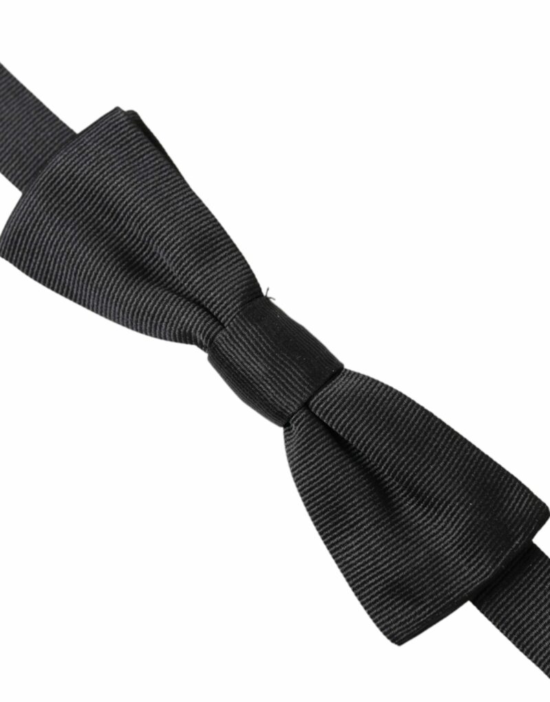 Dolce & Gabbana Black Silk Adjustable Neck Men Bow Tie - Image 3
