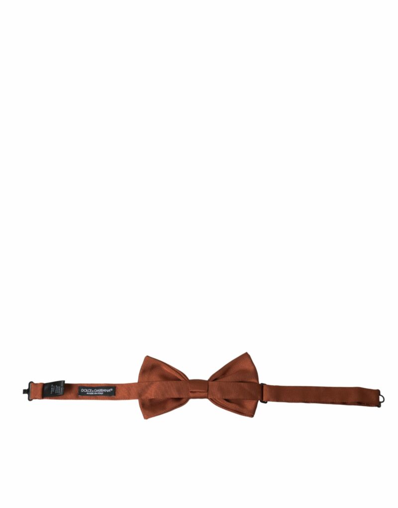 Dolce & Gabbana Brown Silk Adjustable Neck Men Bow Tie - Image 4