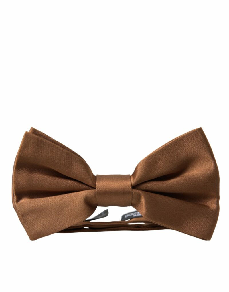 Dolce & Gabbana Brown Silk Adjustable Neck Men Bow Tie - Image 6