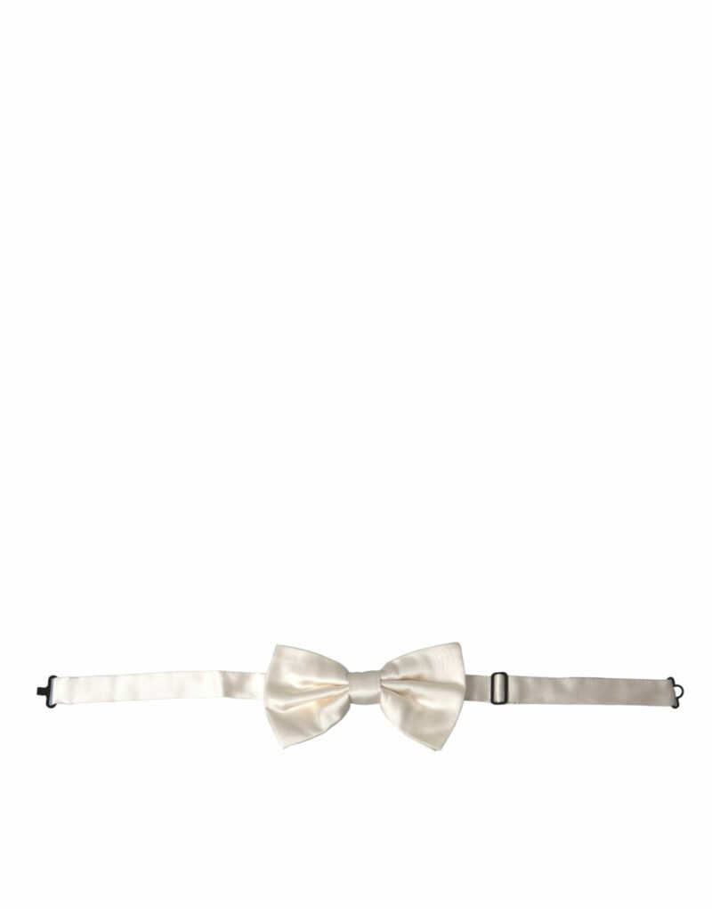 Dolce & Gabbana Off White Silk Adjustable Neck Men Bow Tie - Image 2