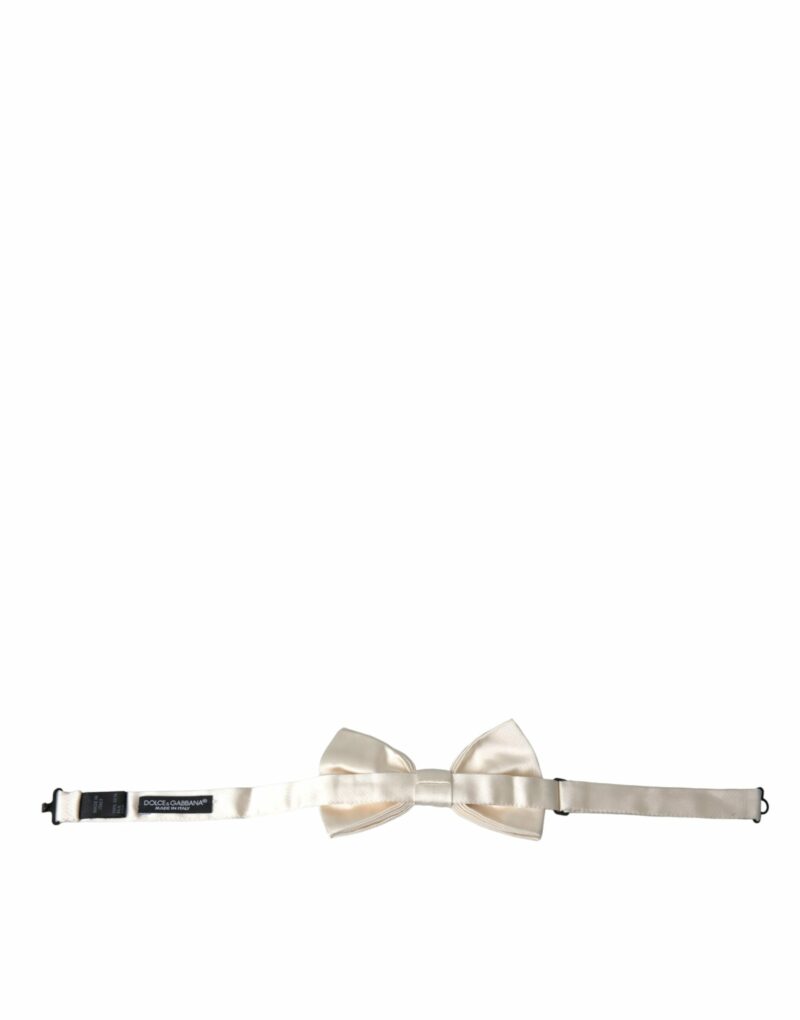 Dolce & Gabbana Off White Silk Adjustable Neck Men Bow Tie - Image 4