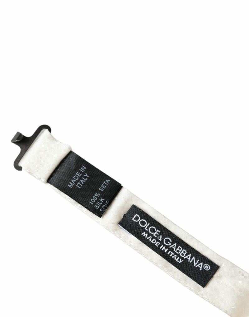 Dolce & Gabbana Off White Silk Adjustable Neck Men Bow Tie - Image 5